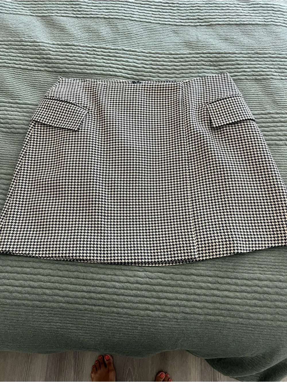 Reiss Black and White Houndstooth Mini Skirt